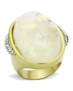 JCE108 IP Gold(Ion Plating) Stainless Steel Ring with Synthetic Synthetic Stone in Clear