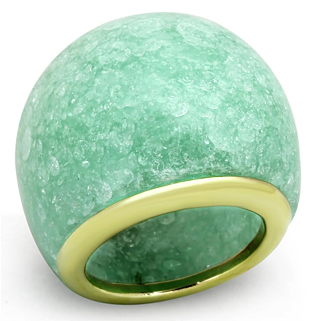 JCE110 IP Gold(Ion Plating) Stainless Steel Ring with Synthetic Synthetic Stone in Emerald